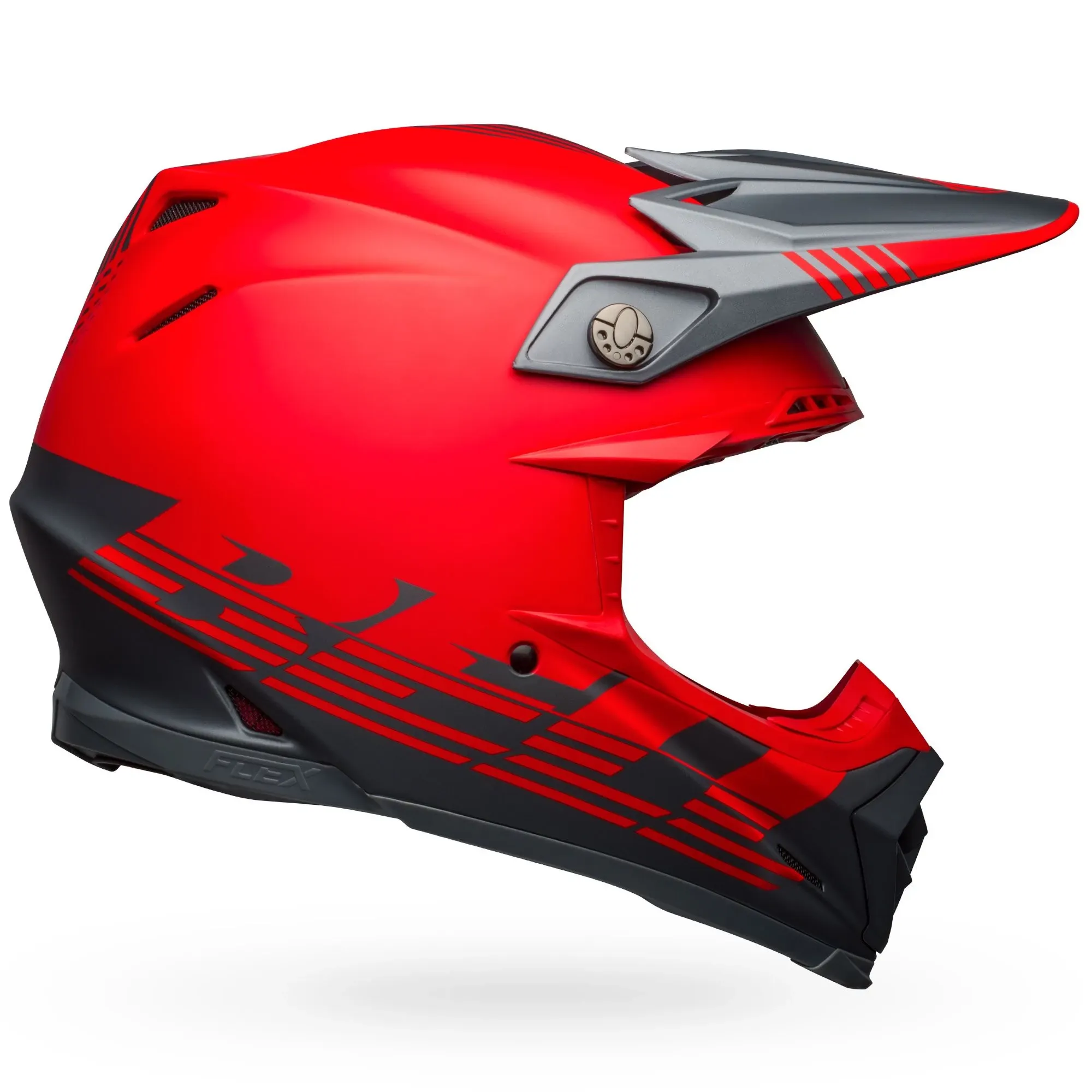 BELL Moto-9S Flex Helm | Matt/Glänzend Rot/Weiß | Mit Flex-Technologie, Magnetischen Wangenpolstern | Größe M