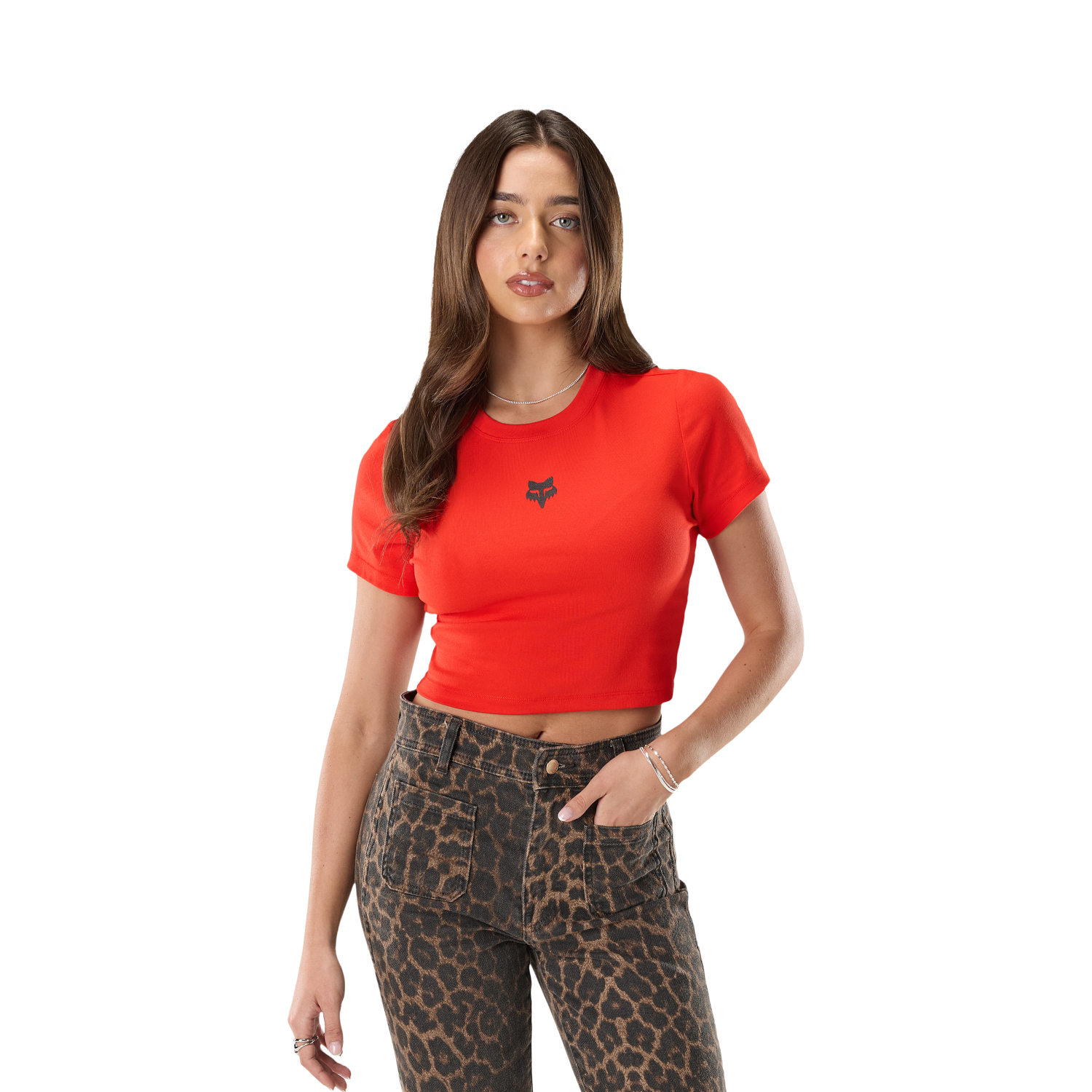 Womens Fox Head Rib Baby Tee