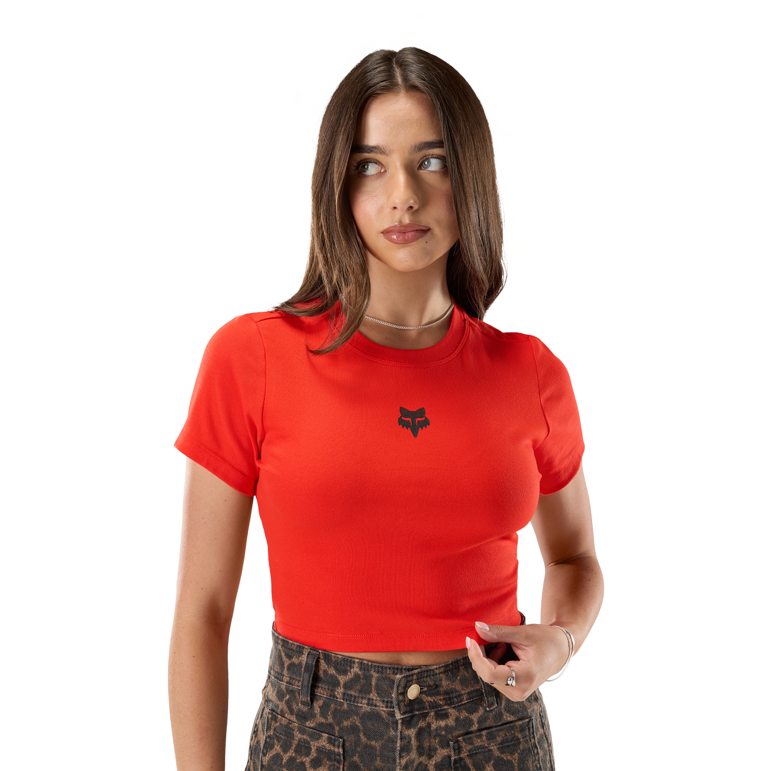 Womens Fox Head Rib Baby Tee