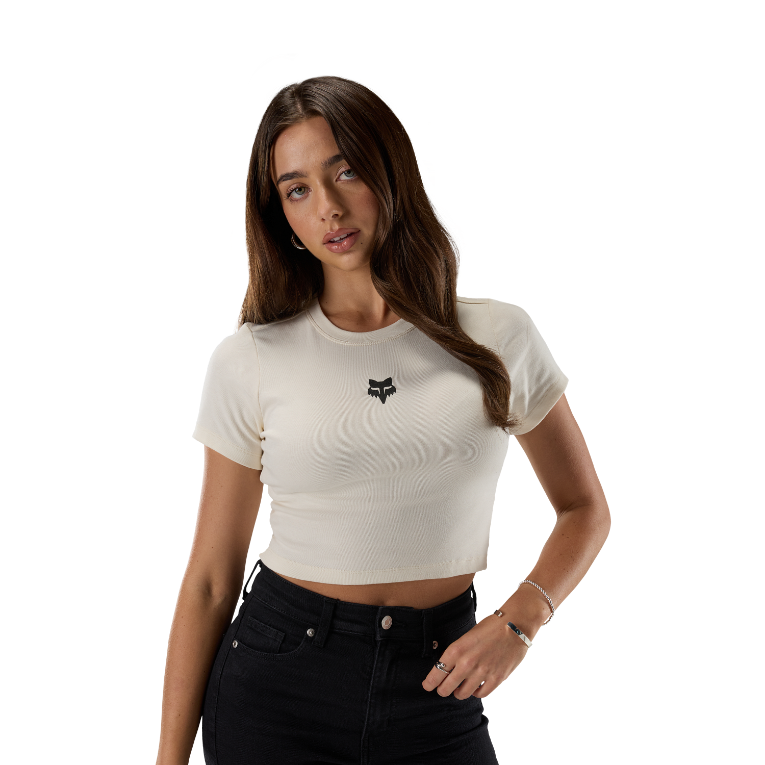 Womens Fox Head Rib Baby Tee